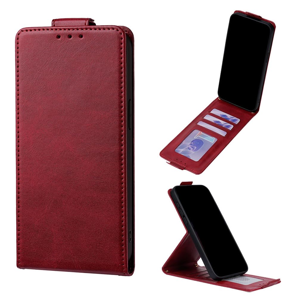 Smartphone Case for Oneplus 5T Magnetic Closure Flip Stand Wallet Card Slot Smartphone Case Red