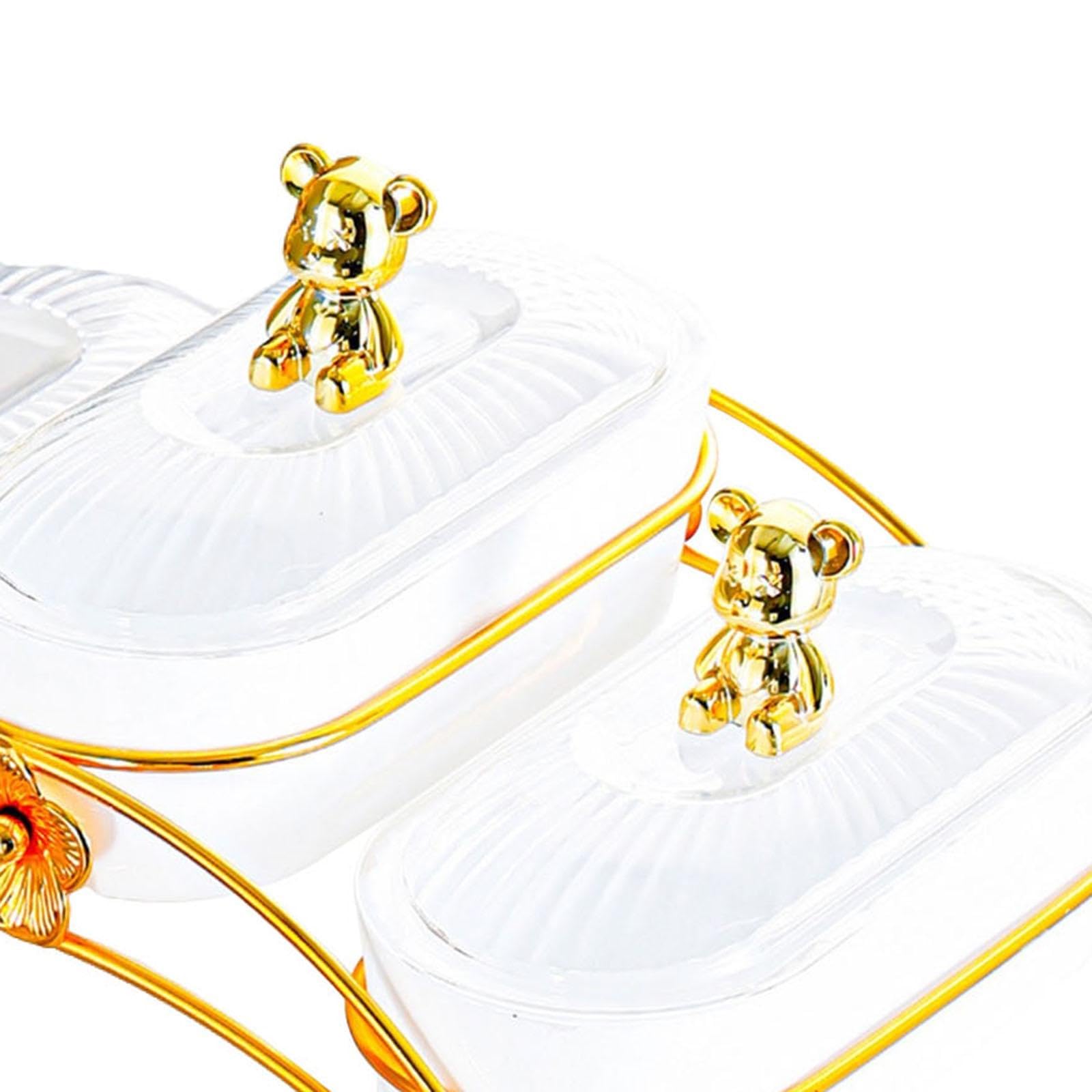 Qianly Dried Fruit Plate Dessertschale mit Deckel Servierplatte mit 3 Fächern Vorratsbox für Nüsse Trockenfrüchte Süßes Aus Eisen für Zuhause Familienfeier W, 3 Grid Bear