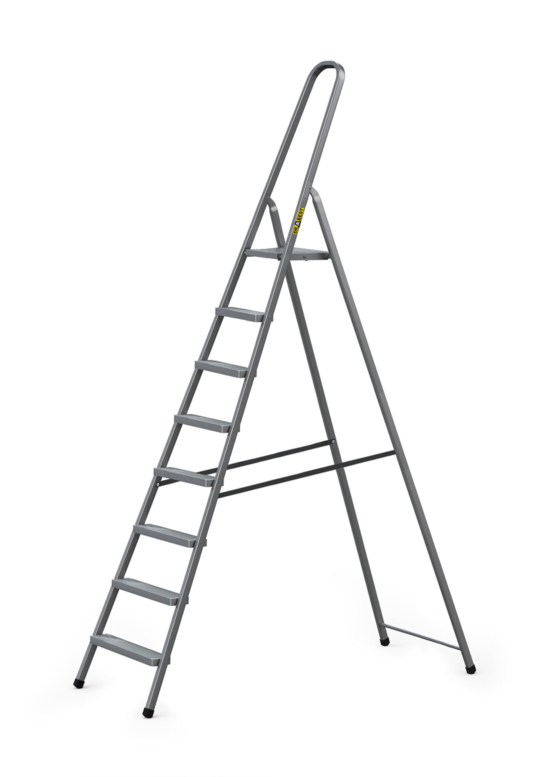 DRABEST Home Steel Ladder with Powder-Coated Finish & Platform – 8-Step Foldable Step Stool – Lightweight Design – 125 kg Capacity – 55x243x8 cm