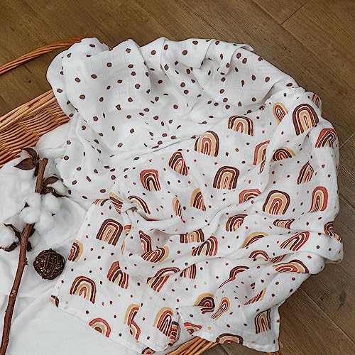 Image of GLLQUEN BABY Receiving Blanket Boy Cotton Muslin Swaddle Blankets Girl Newborn Squares Breathable & Soft Thin Baby Blankets Cloths Double Absorbent Infant Swaddling Wrap - 3 Pack (Rainbow)