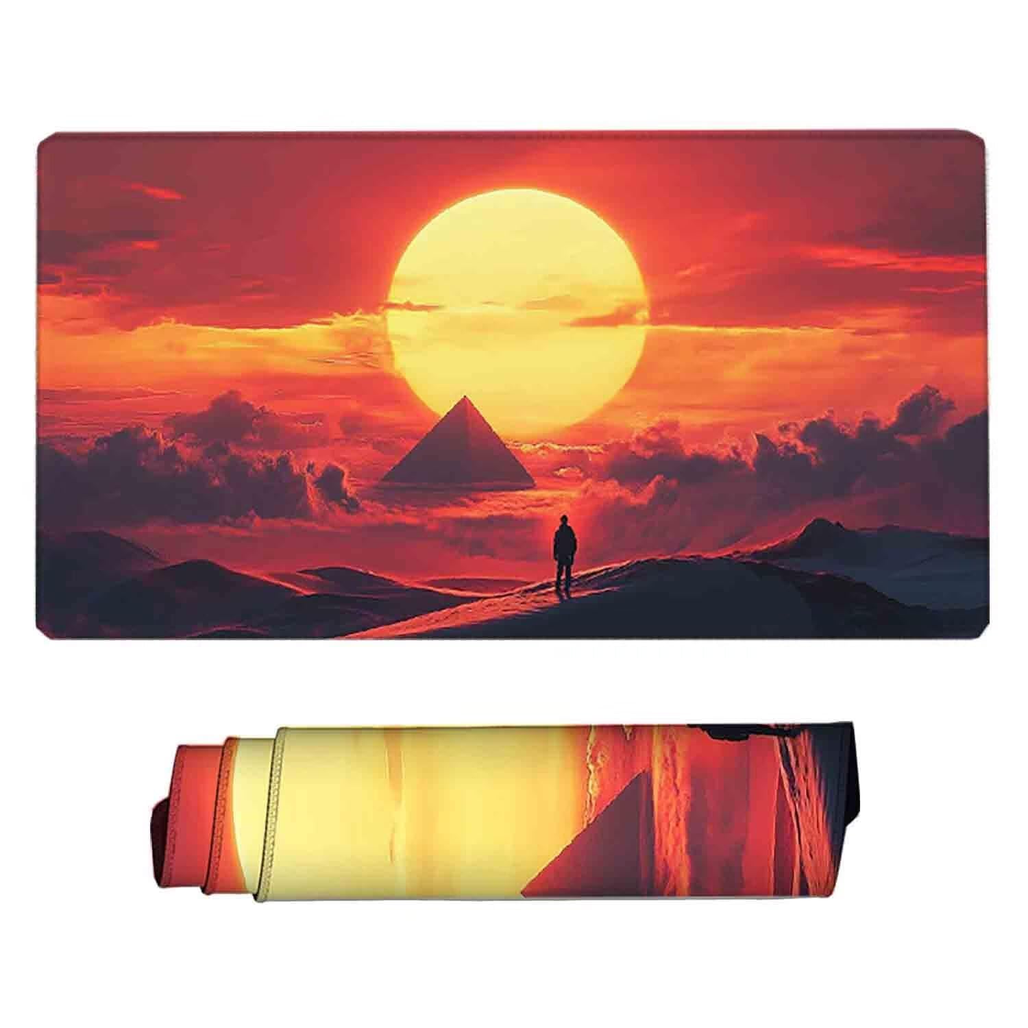 Czerwona podkładka pod mysz z krajobrazem XXL 1200 x 600 mm podkładka pod mysz z przeszytymi krawędziami i antypoślizgową gumową podstawą podkładka pod mysz XXL do komputera, laptopa, akcesoria
