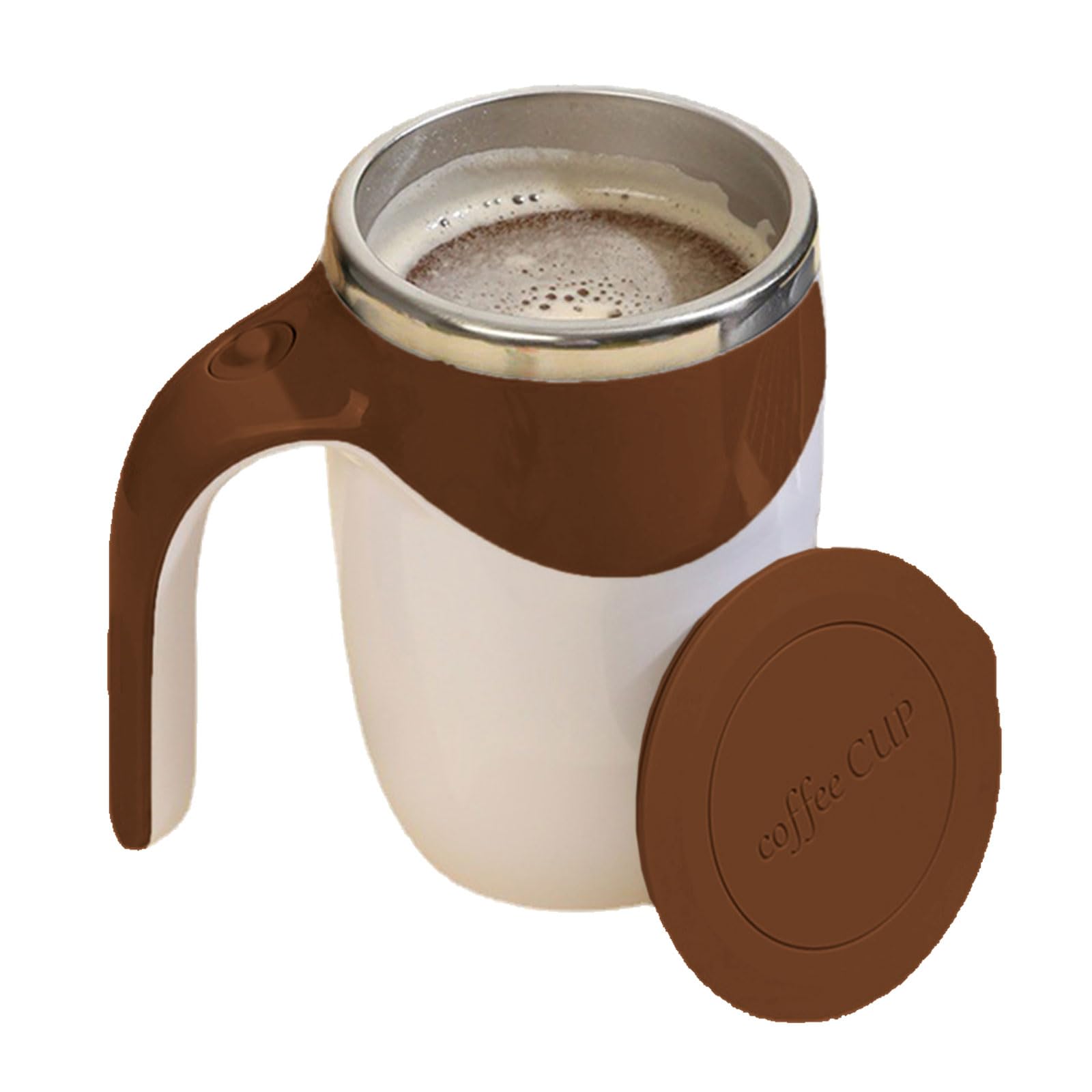 Buxuaaaa Brown Automatic Stirring Coffee Mug Stainless Steel Travel Cup With Lid For Kitchen Stirring Mug With Lid Automatic Mixing