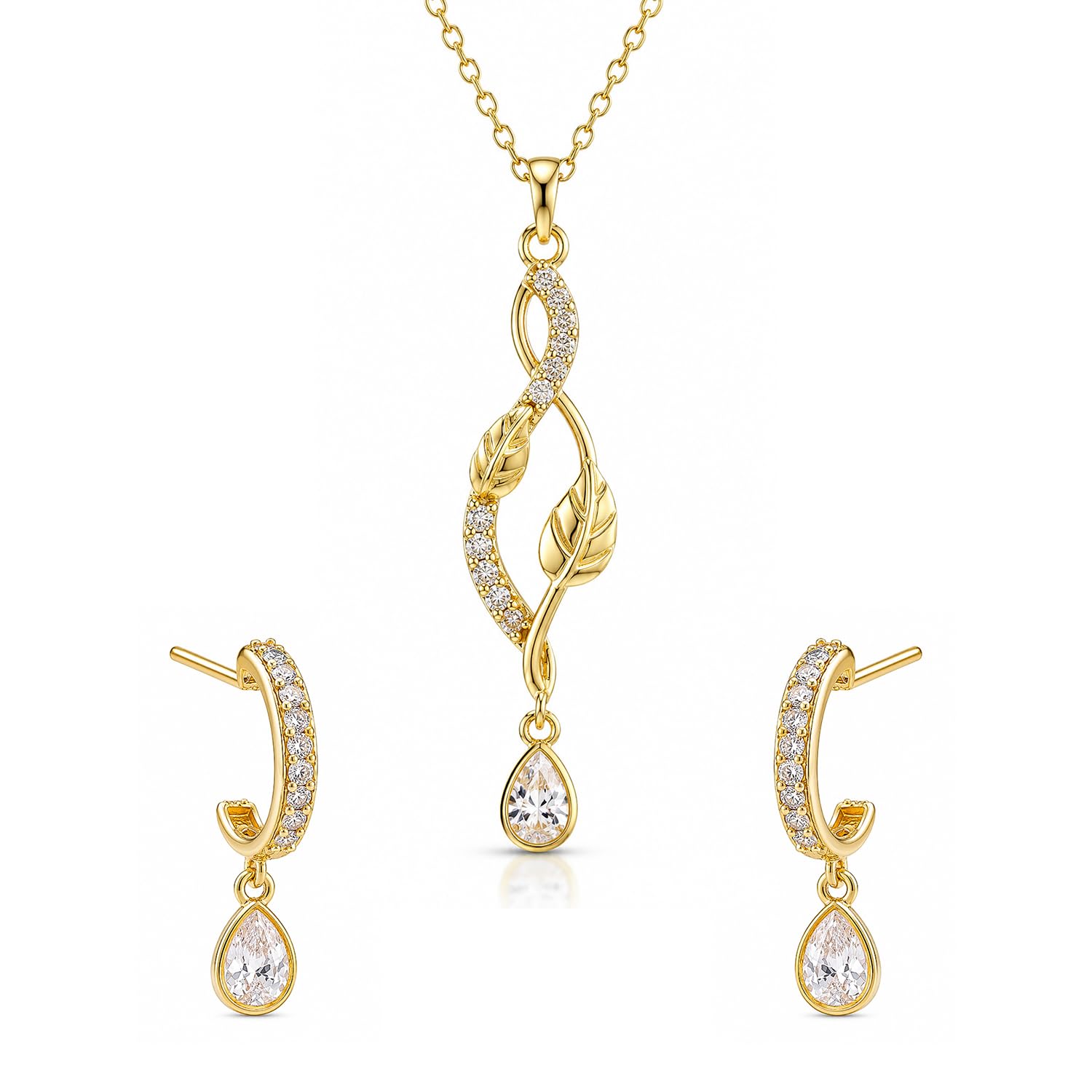 Leafy Affair Florielle CZ Pendant Set for Women|Stylish Floral Minimal Gold Jewellery Set with Earrings | Gift For Women | Gift for Birthday & Anniversary-image-41