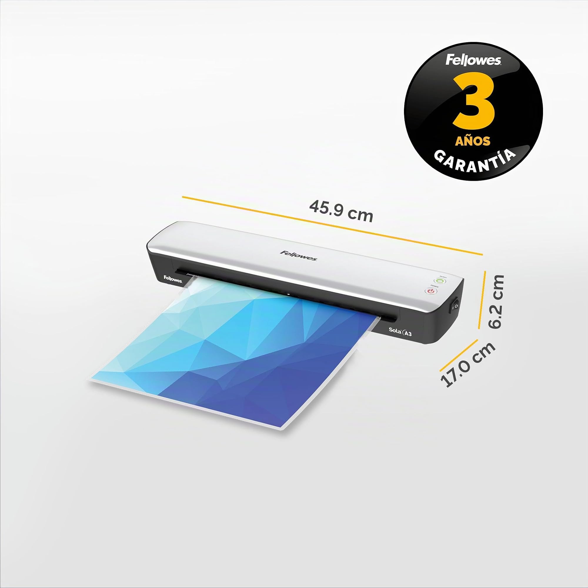 Fellowes Sola A3 - Plastificadora de documentos, para uso ocasional, plastificadora A3 con apagado automático, 80-125 micras, exclusiva Amazon + Pack de 120 fundas de plastificar A4, Acabado brillo