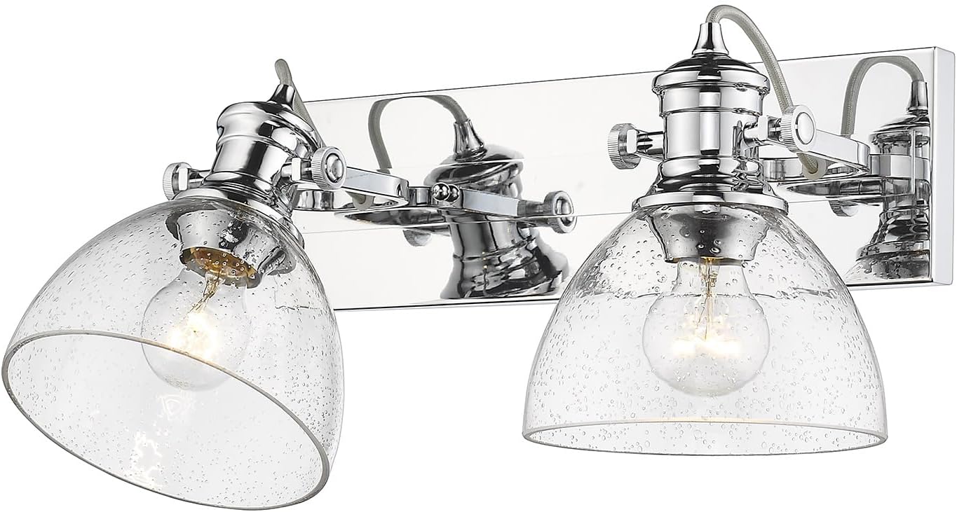 Golden Lighting 3118-BA2 PW-SD Hines Vanity Light, 2, Pewter with Seeded Glass