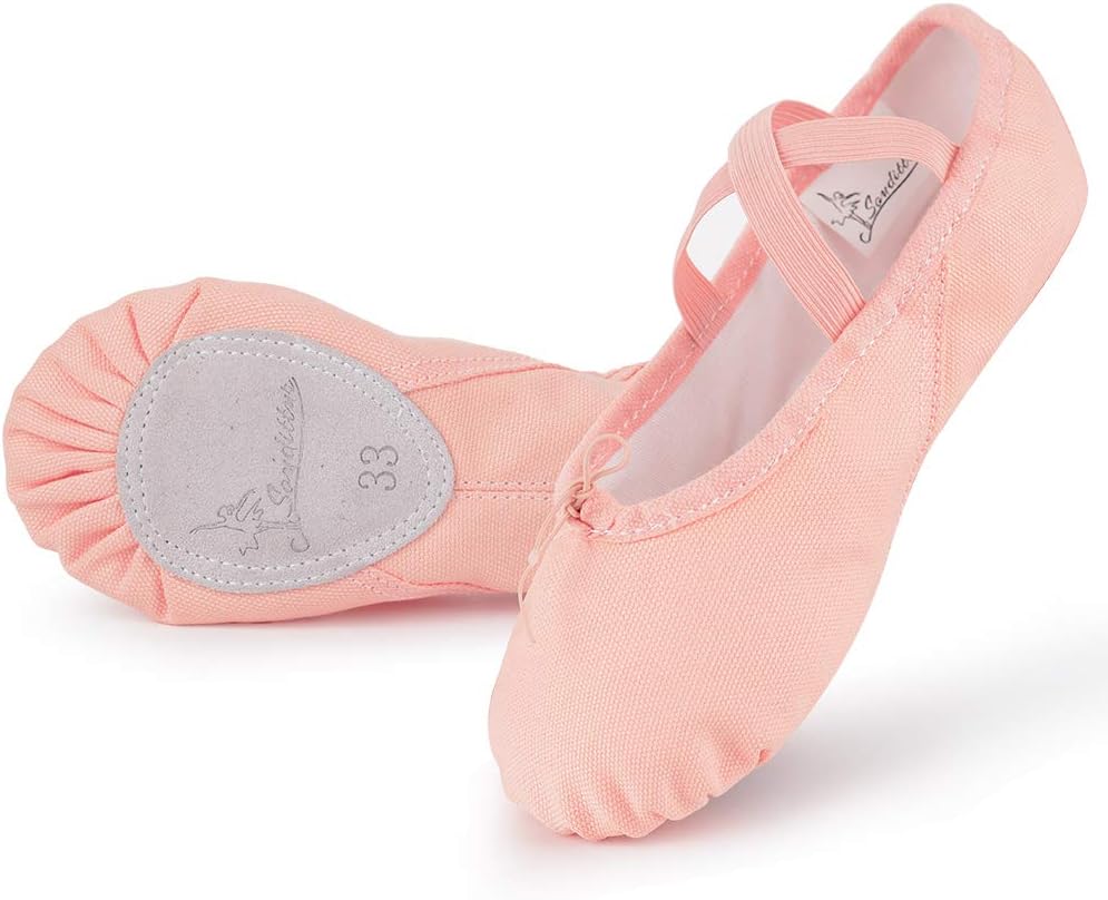 SouditturBallet Shoes Girls Dance Slippers Canvas Gymnastic Yoga Shoes Split Sole Canvas Flat for Kids and Adult (Please Choose One Size Smaller)
