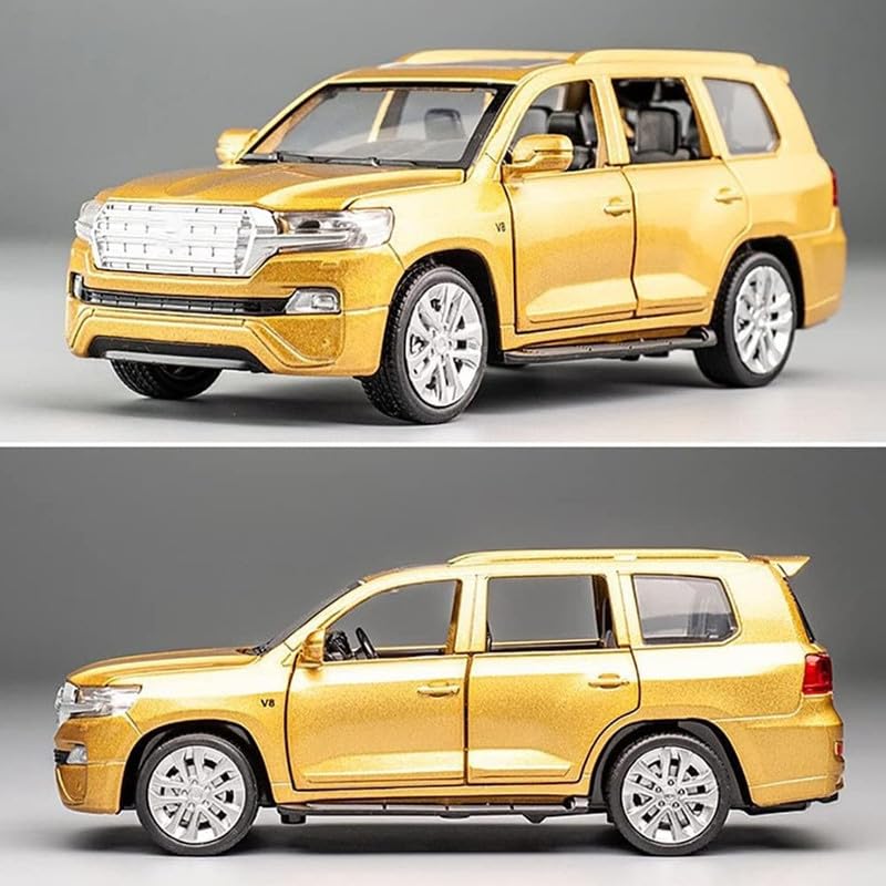 Image of PINQUE Kids New Car 1:32 Land Cruiser Diecast Alloy Metal Pull Back Car with Openable Doors Music Sound and Light Vehicle Toy Car for Boys (Gold)