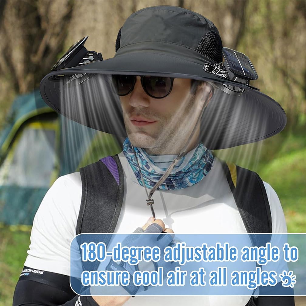 Solar Fan Hat Men's Wide Brim Sun Hat Outdoor Fishing Gardening Hiking Sun Protection Hat