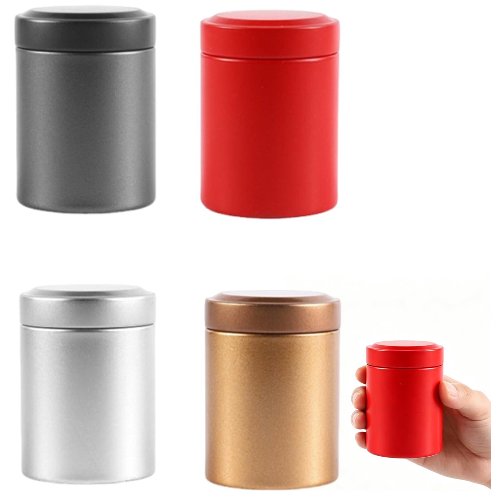 Moxychrony 4 Pack Smell Proof Container, Smell Proof Box, Portable Aluminum Airtight Containers, Mini Metal Food Containers with Lids, 4 Colors Small Sealed Jars for Coffee Tea Spice Travel Storage