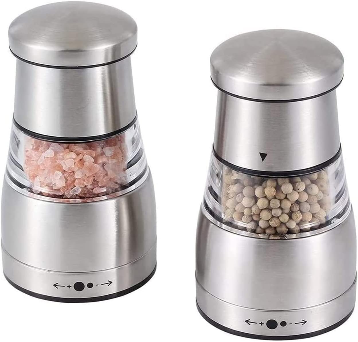 Salt and Pepper Grinder Set Manual Salt and Pepper Grinder Kitchen Pepper Salt Maker with Adjustable Fineness and Acrylic Viewing Window(