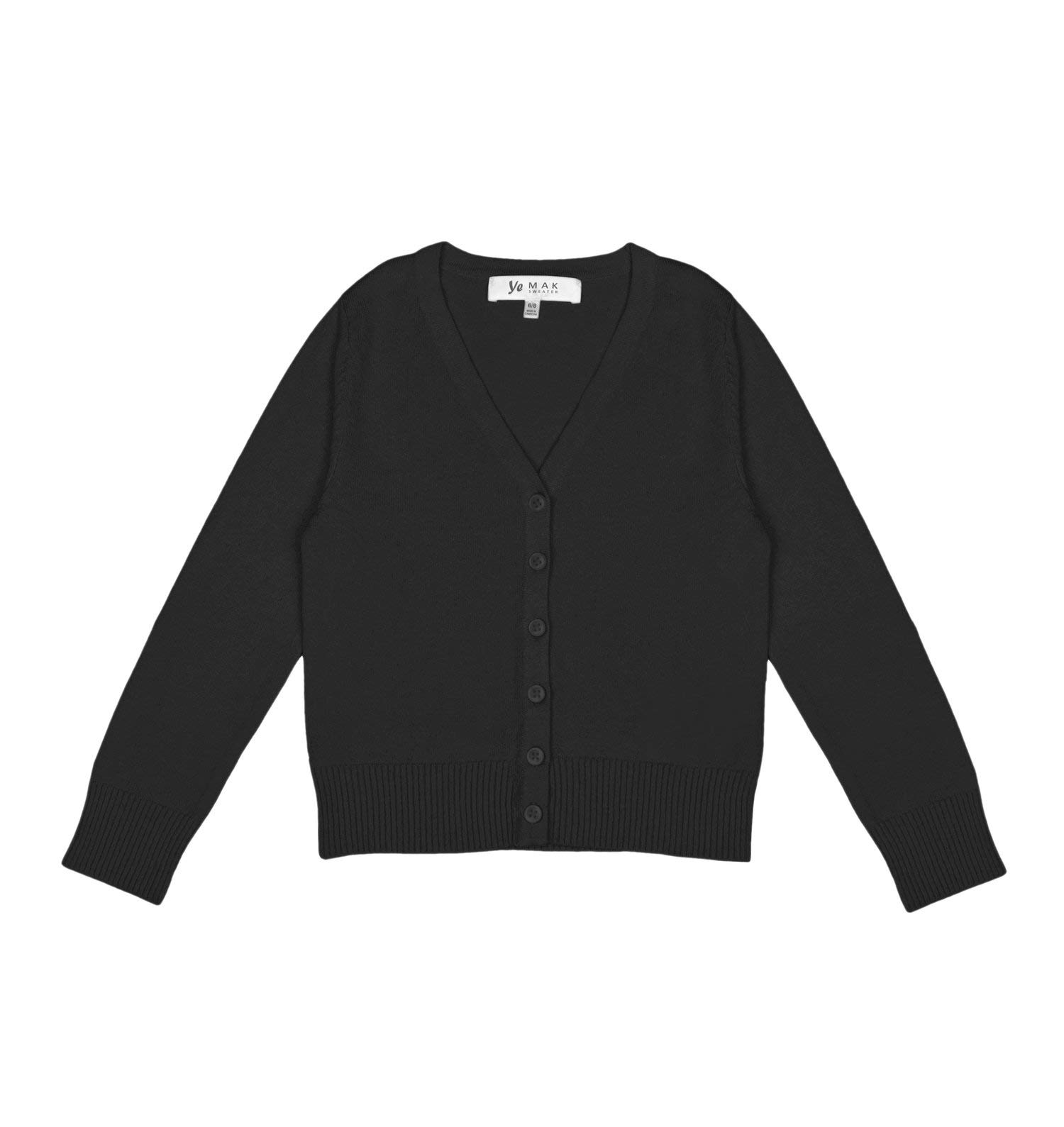 YEMAK Girl’s Knit Cardigan Sweater – Long Sleeve V-Neck Basic Kids Casual Button Down Soft Lightweight Knitted Cute Top