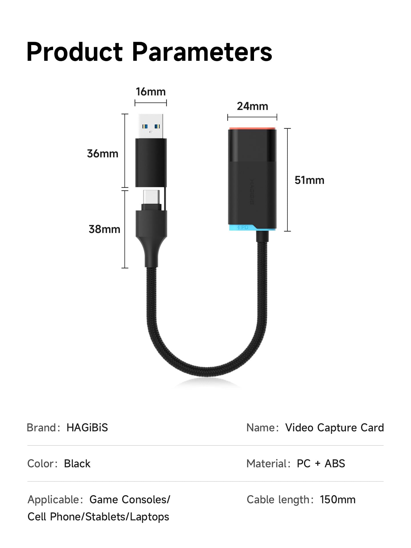 Hagibis Tarjeta de captura de video 2K a 30Hz con 100W PD, HDMI a USB A/USB C cable de captura 1080P @60fps YUY2 MJPEG MS2130 para Quest 3 2 Pro VR Switch2 PS4/5 transmisión en vivo, juegos