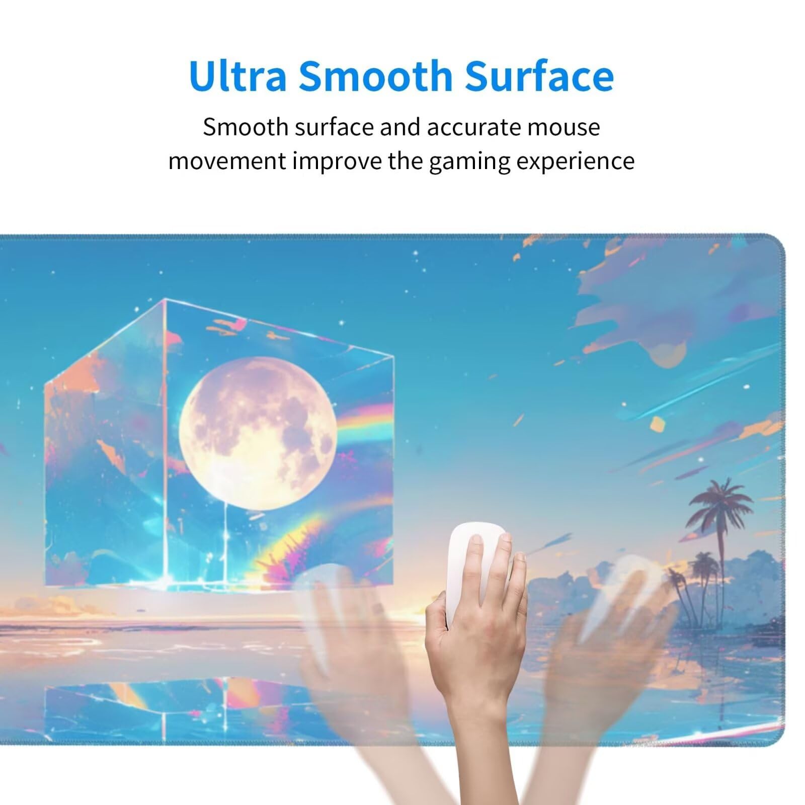 Alfombrilla de Ratón Gaming Grande XXL 1400x600x4mm con Bordes Cosidos, Tela de Micro Tejido, Base Goma Antideslizante y Mouse Pad, para Teclado Jugadores Escritorio, PC, Oficina Cristal de Luna Y6232