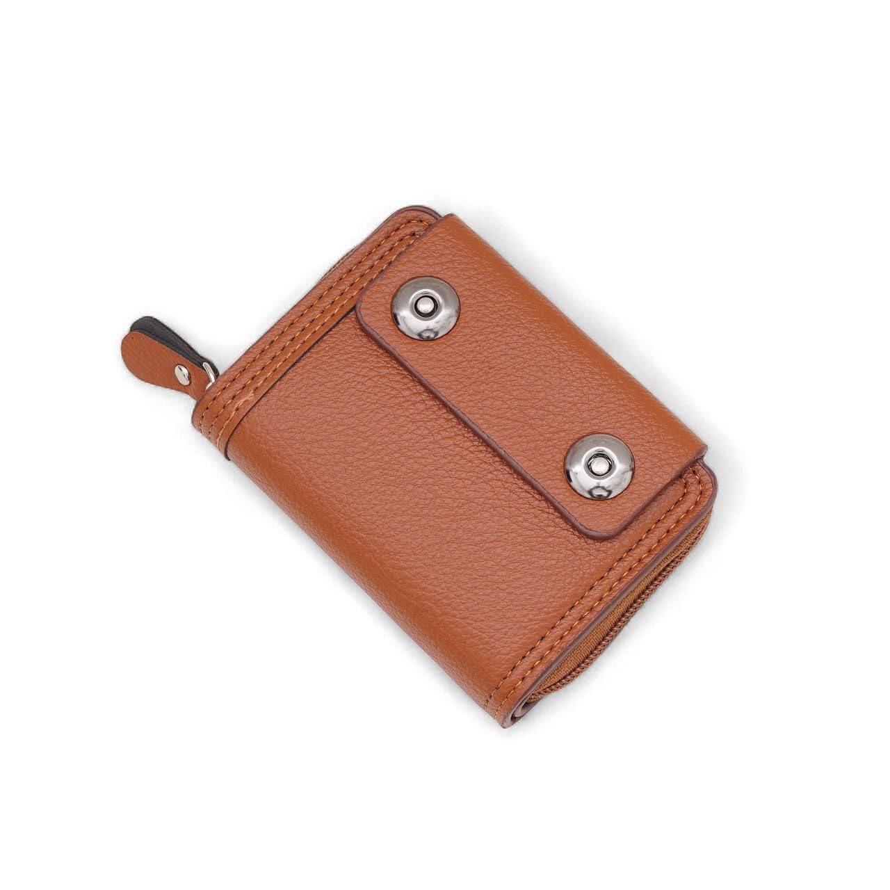 VEMILIO Women's Card Holder Wallet | 15 Slot Wallet with Zipper & Magnetic Closure | Vegan Leather Compact Purse for Women | Cash, Coin & Card Organiser for Girls (Tan)-image-49