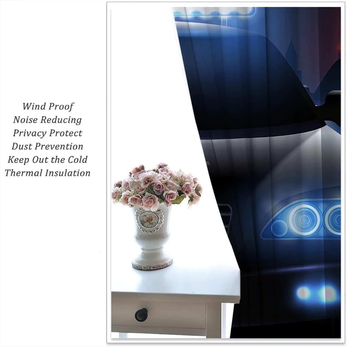 Police Patrol Wagons Blackout Curtains for Boy Girl Room Darkening Decor,City Modern Police Cars and Warning Lights Bedroom Living Room Home Rod Pocket Thermal Insulated Window Drapes,42x45 Inch