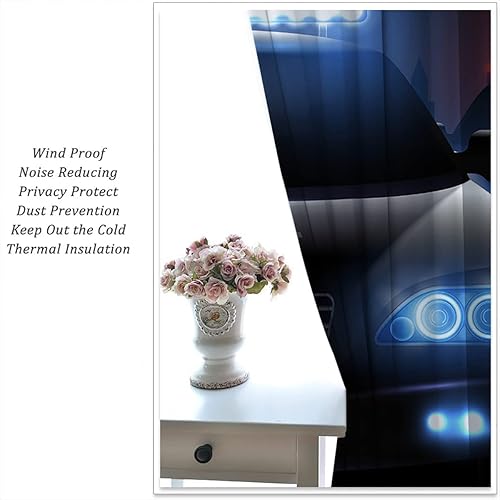 Miniatura 5 de Cortinas opacas de policía para niños y niñas, decoración de oscurecimiento de habitación, automóviles de policía modernos y luces de advertencia,