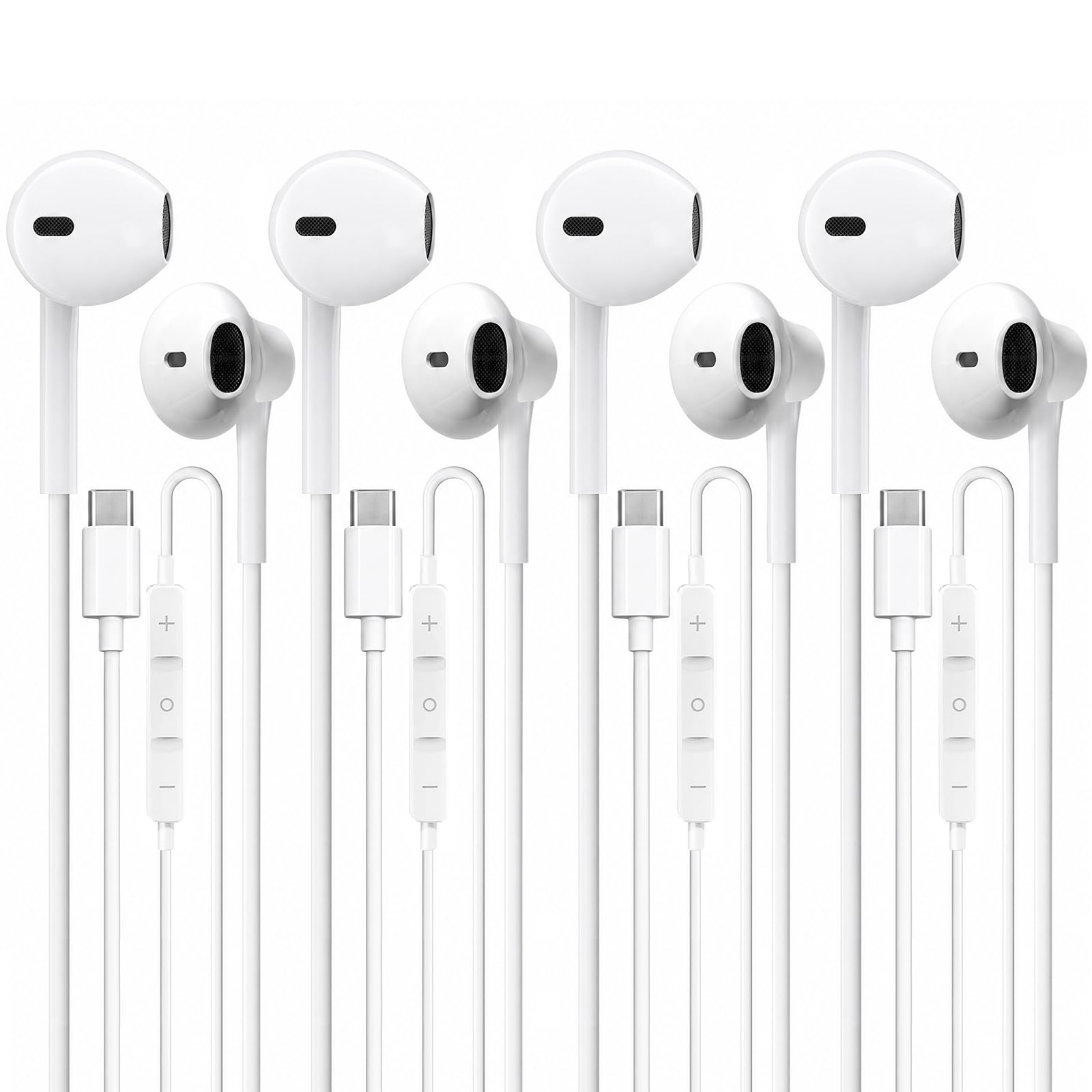 4 Pack USB C Headphones, Stereo Earbuds with Mic & Remote Control