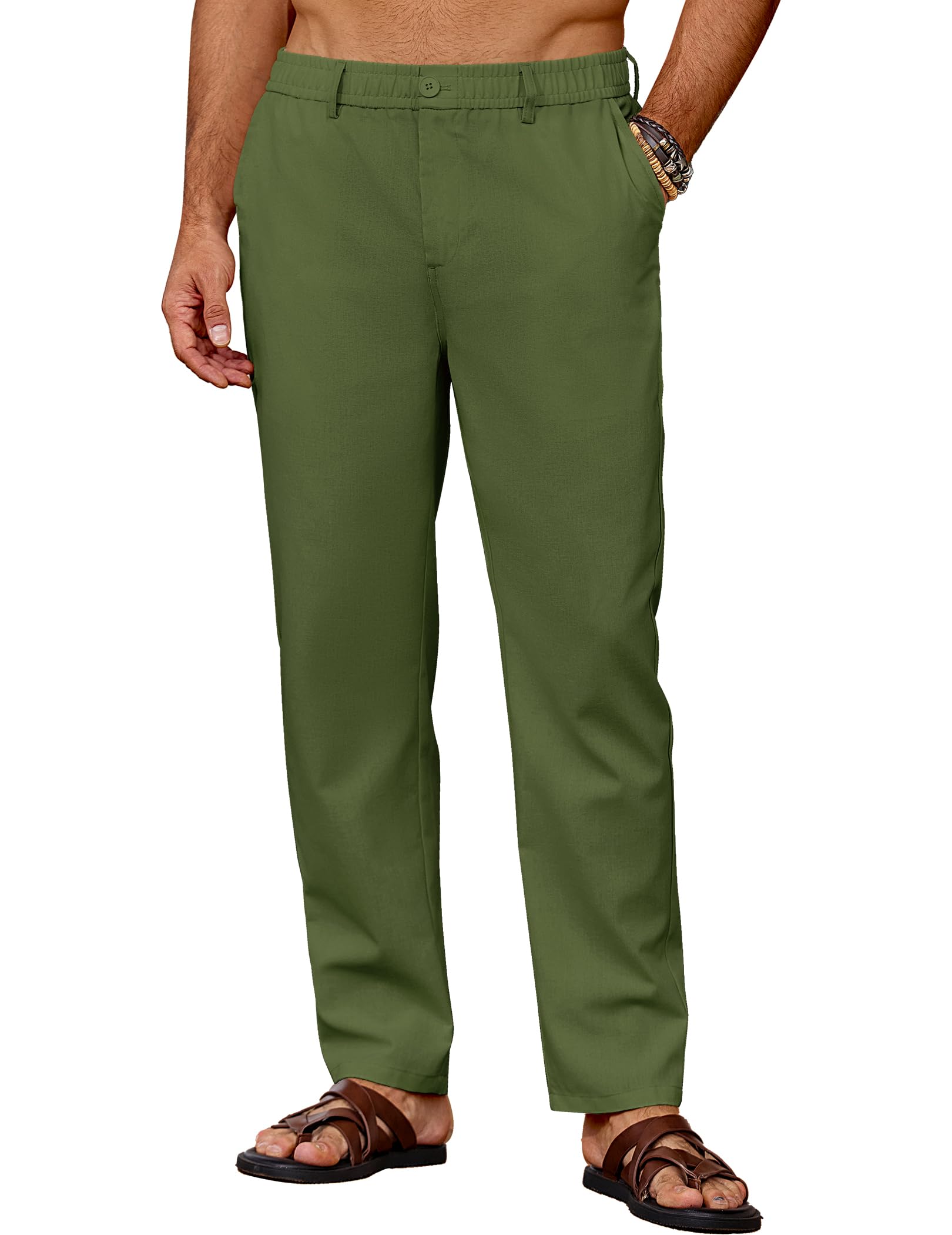 COOFANDY Herren Hose Lang Leichte Sommerhose Leinenhose Freizeithose Strandhose Einfarbig Herrenhosen mit Taschen Elastischer Bund
