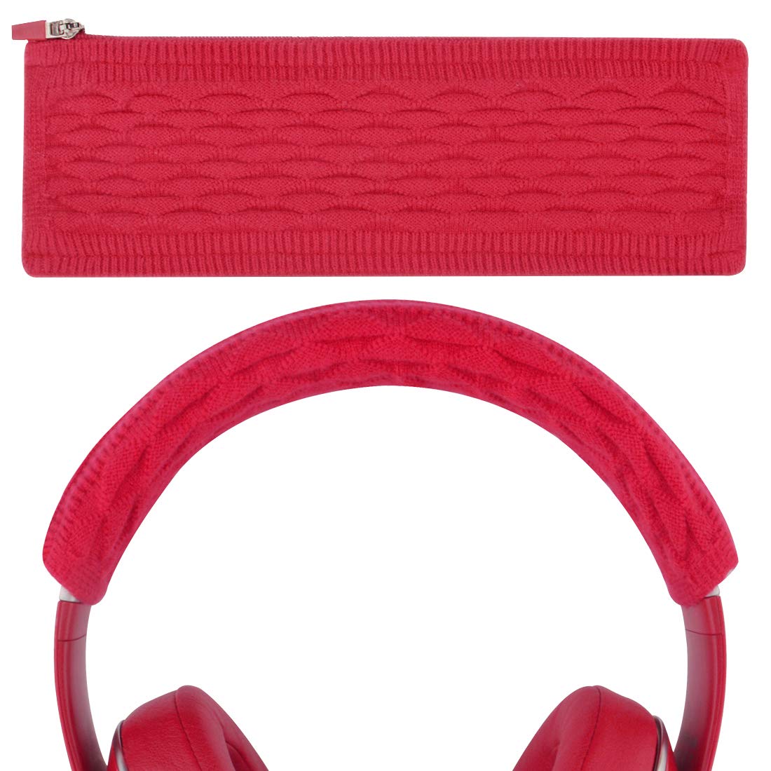 GEEKRIAKnit Fabric Headband Cover Compatible with Beats Studio Pro/ Studio3/ Solo4/ Solo3/ Solo2.0, Bose QC45/ QC35II/ QC25 Headphones, Replacement Repair Part, Easy DIY Installation (Red)