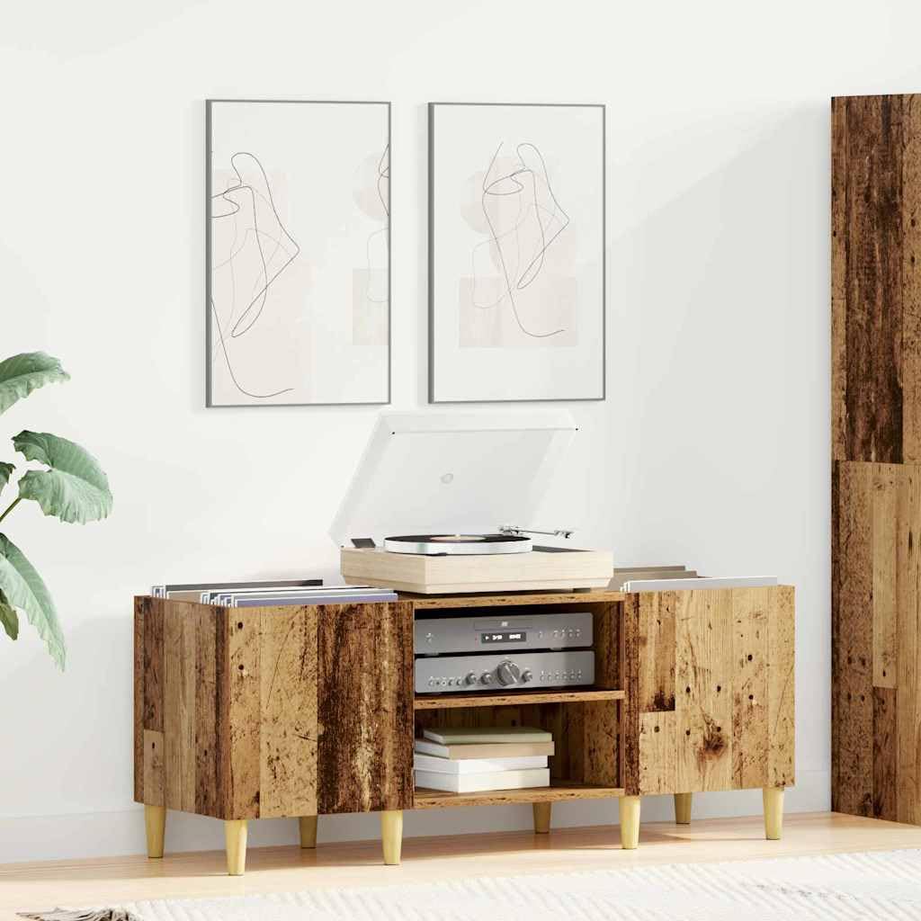 Mobile Porta Vinili in Legno Vecchio 121 x 38 x 48 cm | Mobiletto basso per dischi con ante a cerniera e scaffali, ideale per organizzare la musica in soggiorno.