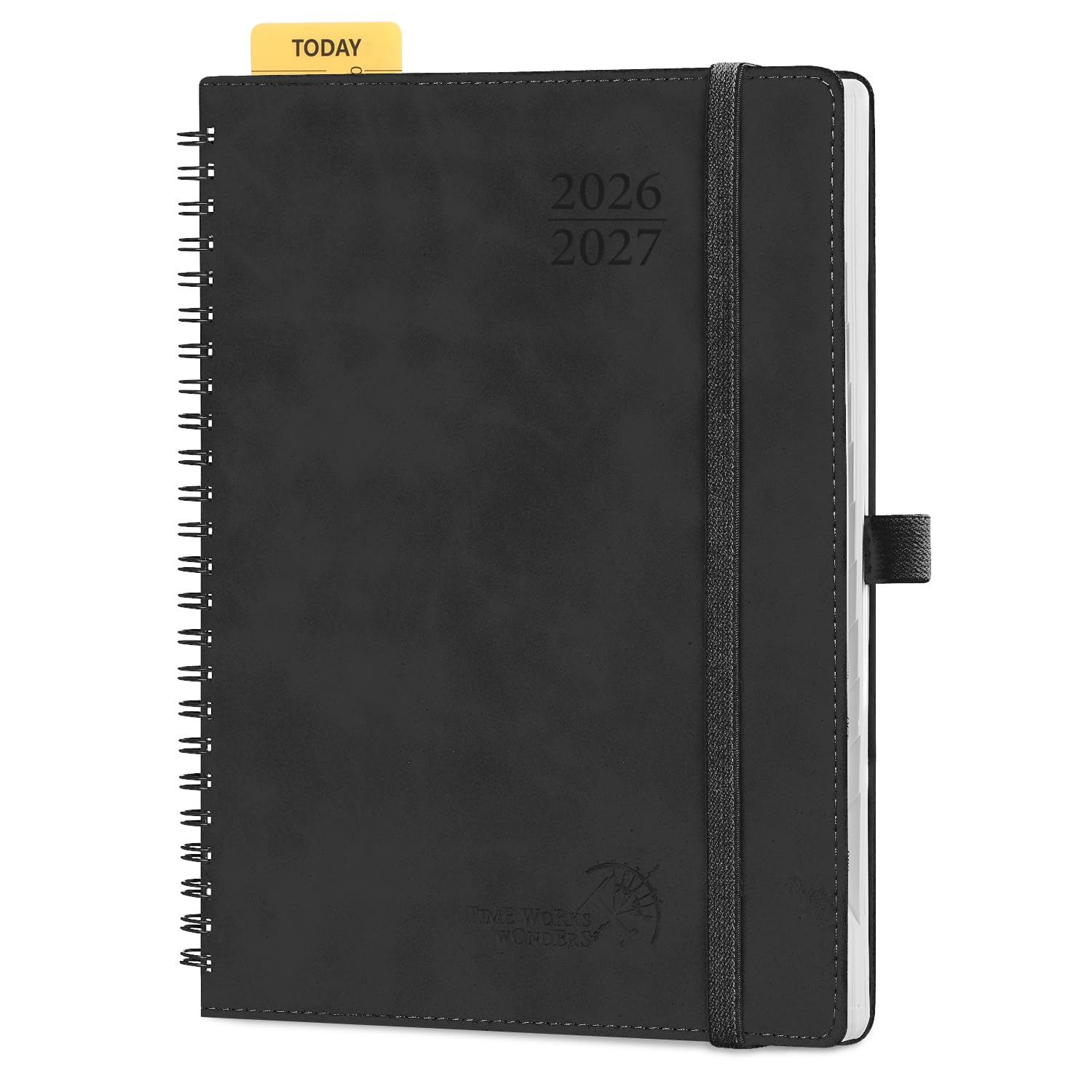 POPRUN Academic 2026-2027 Diary A5 Week to View Spiral Bound Soft Cover 22 x 16.5 cm - 26/27 Mid Year Weekly Planner & Notebook in One, Monthly Tab(Black)