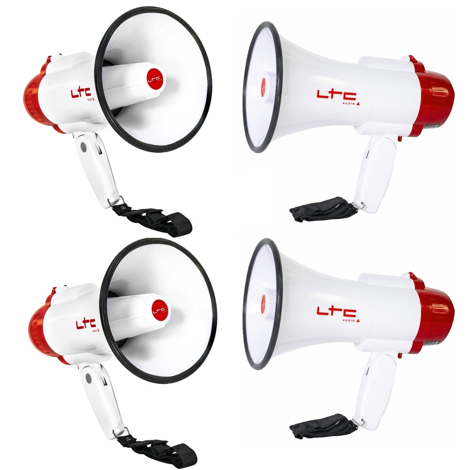 LTC - Pack 4 Mégaphones Rechargeables 20W MEGA20W Portée 250m - Haut parleurs Fête Supporter Manifestation Sport Soirée