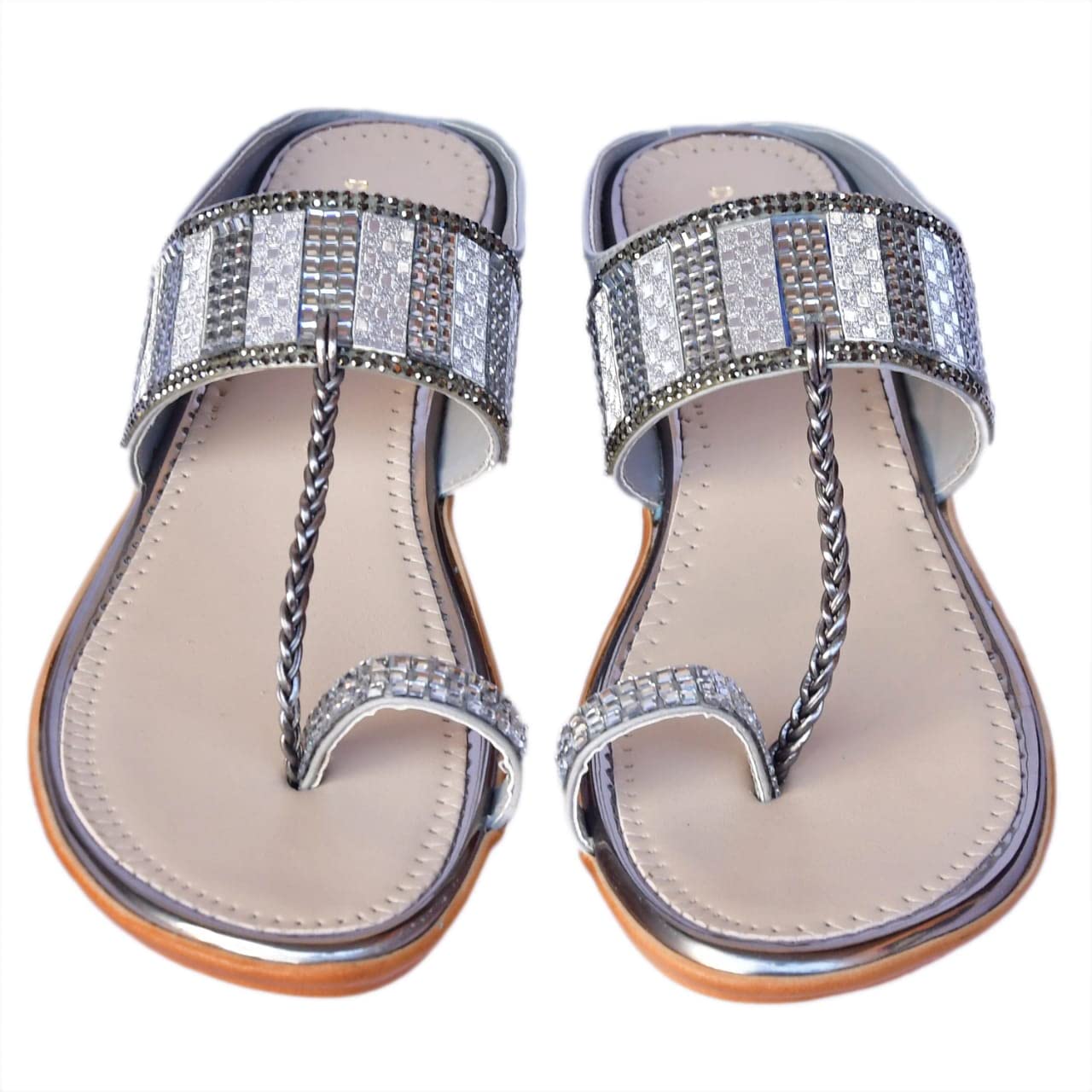 RN Collection Womens Multicolor Fancy Womens Bridal Fashionable Sandals Synthetic Leather Flats Stone On Thumb (Grey, numeric_7) (B09MB3912P) Amazon Price History, Amazon Price Tracker