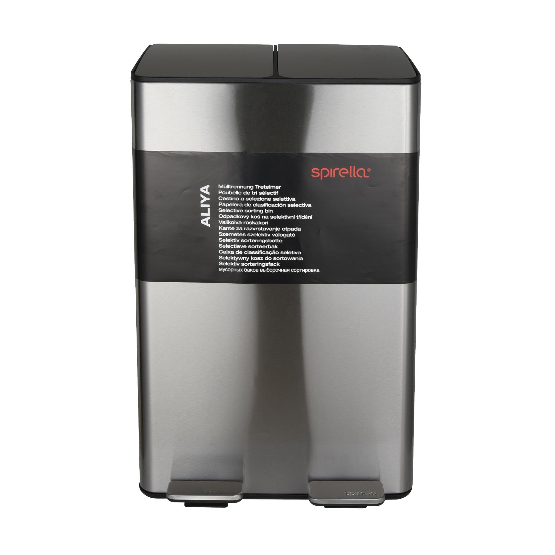 Spirella – Küchenabfalleimer, 60 l Fassungsvermögen (2 x 30 l) mit Pedal – Modell Aliya – Gebürsteter Edelstahl – Deckel mit Soft-Close-Funktion – Herausnehmbare Eimer – Seitliche Griffe – Edelstahl