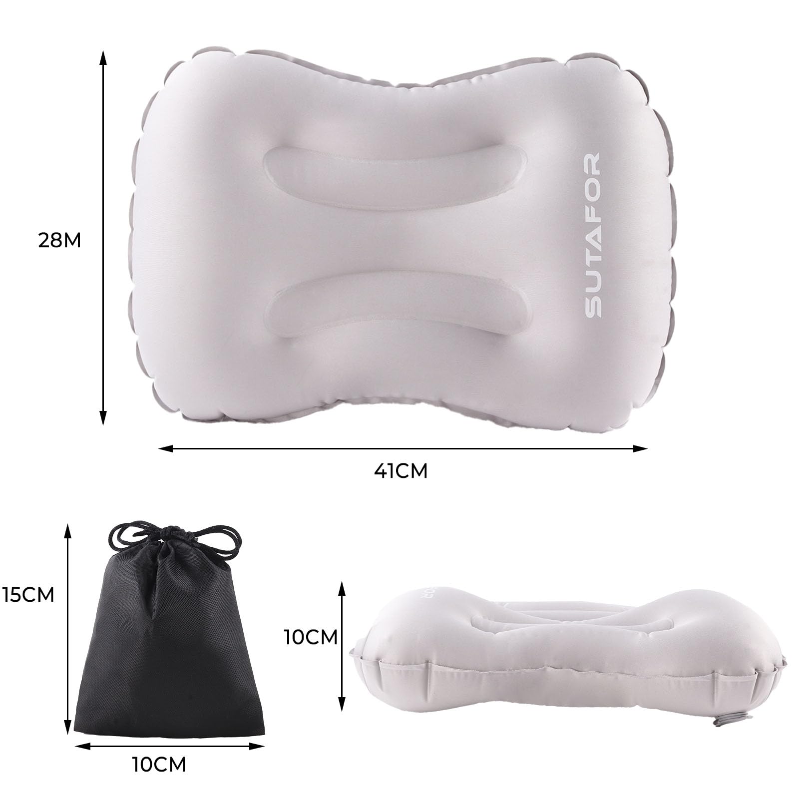 2X Almohadas Hinchables de Playa Ultraligera 73g, Almohada para Camping TPU, Cómodo y Portátil Almohada de Viaje Inflable (Gris)