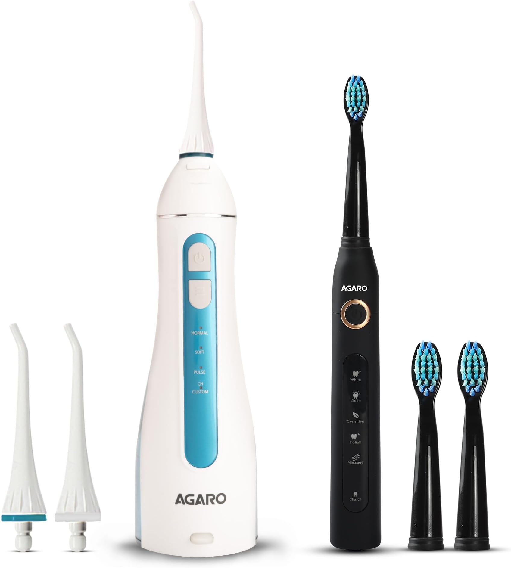 AGARO Cosmic Sonic Tooth Brush Black & Ultra Portable Oral Irigator 200 ML White & Blue, Combo
