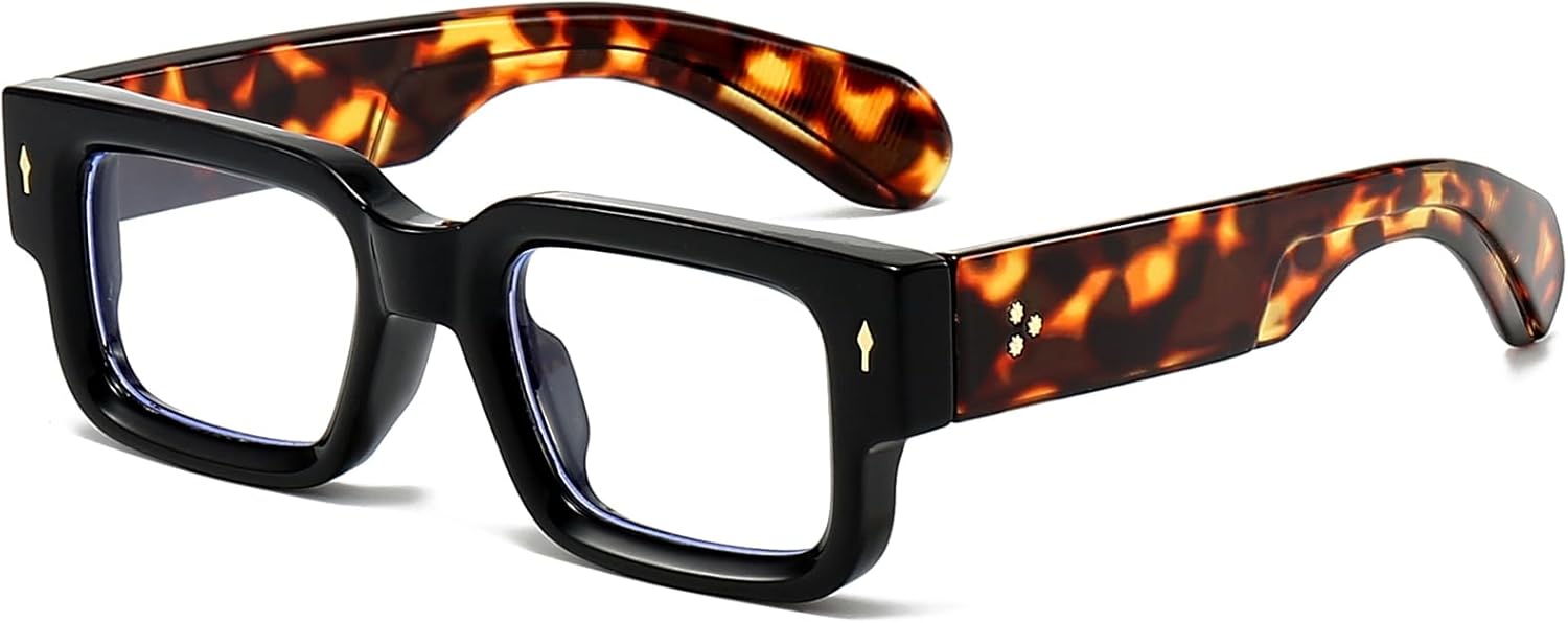 EYLRIM Square Thick Frame Glasses for Women Men Chunky Rectangle Blue Light Glasses Non Prescription Eyeglasses