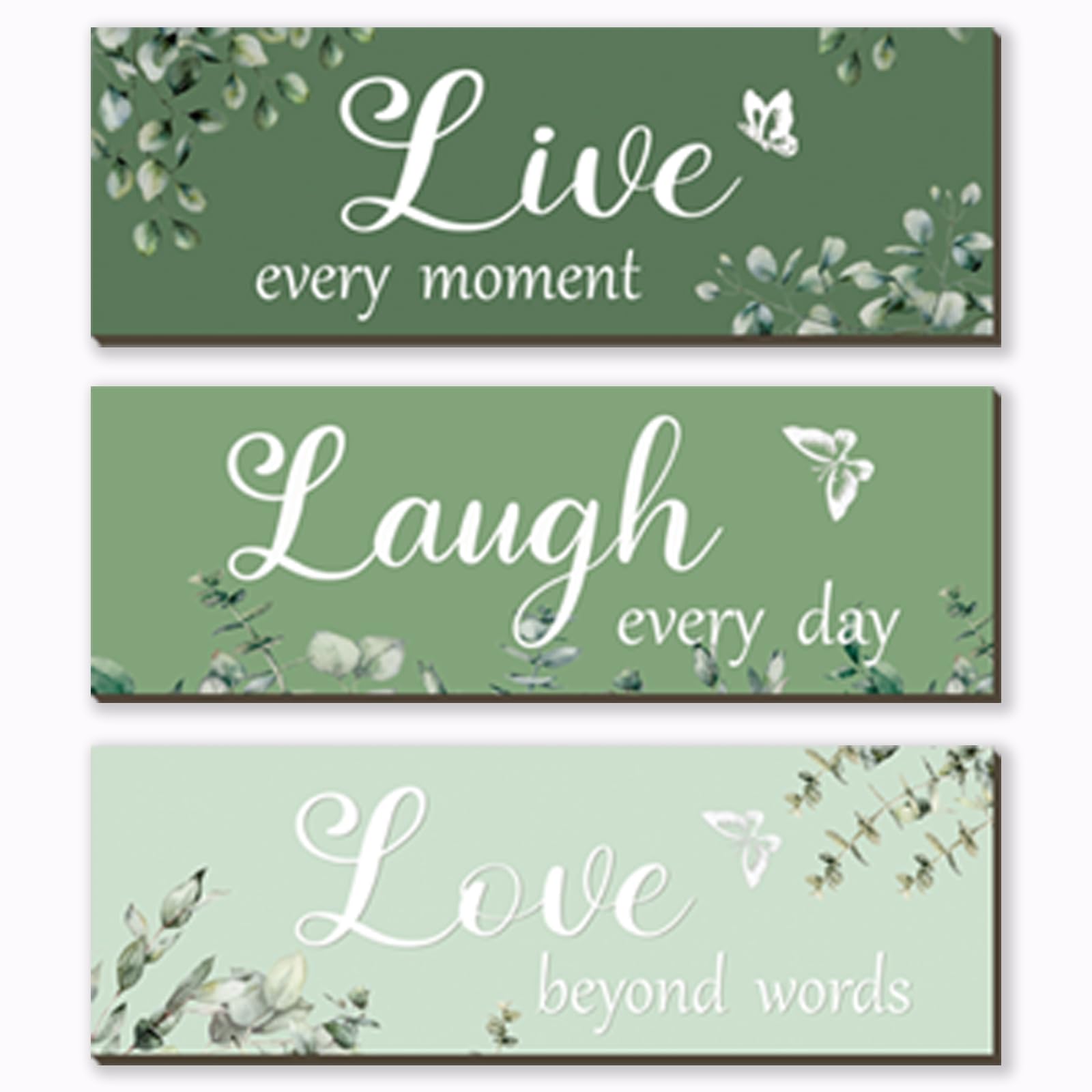 FENCORDAR 3 Pieces Sage Green Living Room Decor Love and Laugh Quote Sign Green Wall Decor for Home Office Wedding Kitchen Living Room Bedroom