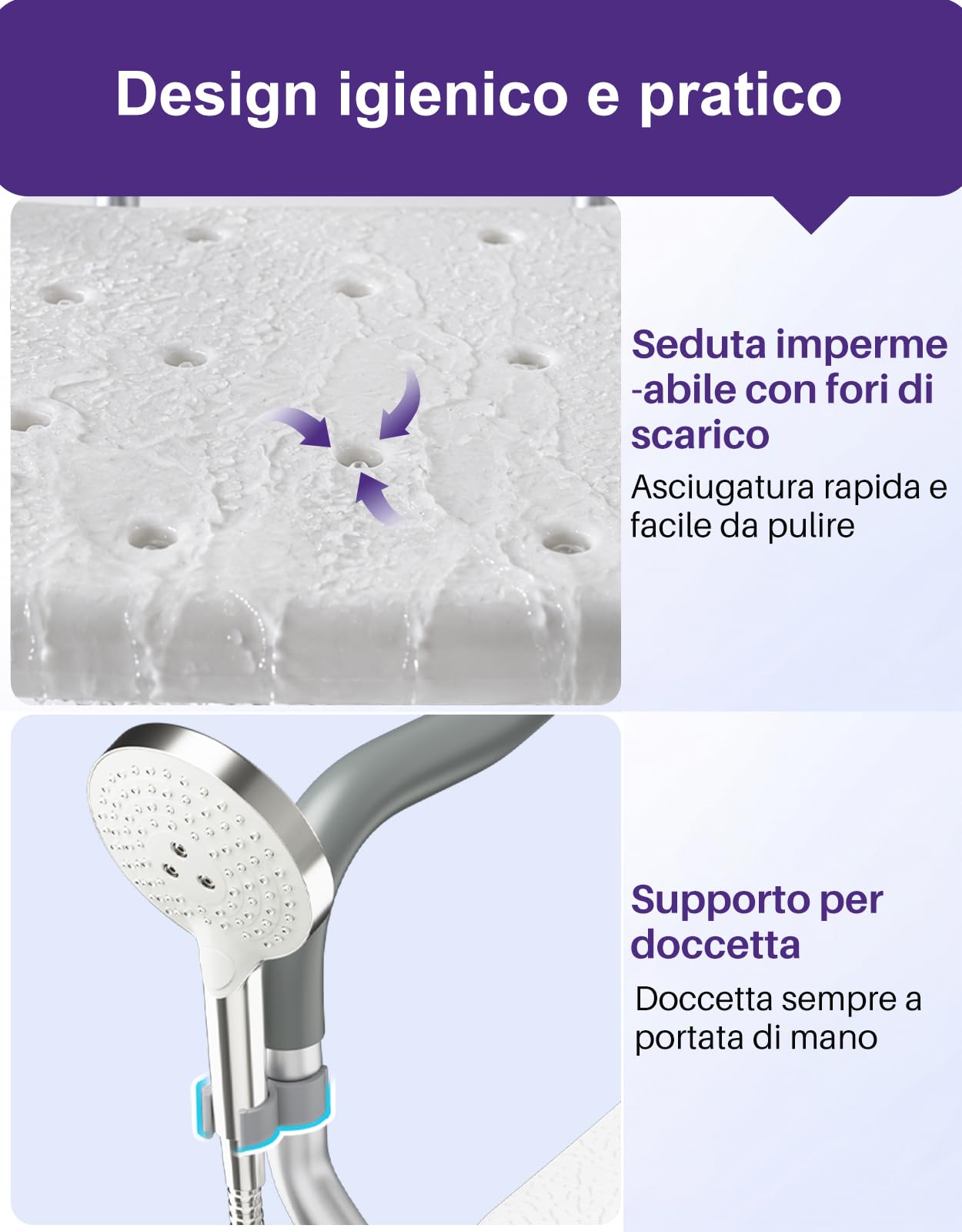 KEKOY Regolabile Sedia per Doccia Anziani - con Braccioli e Schienale