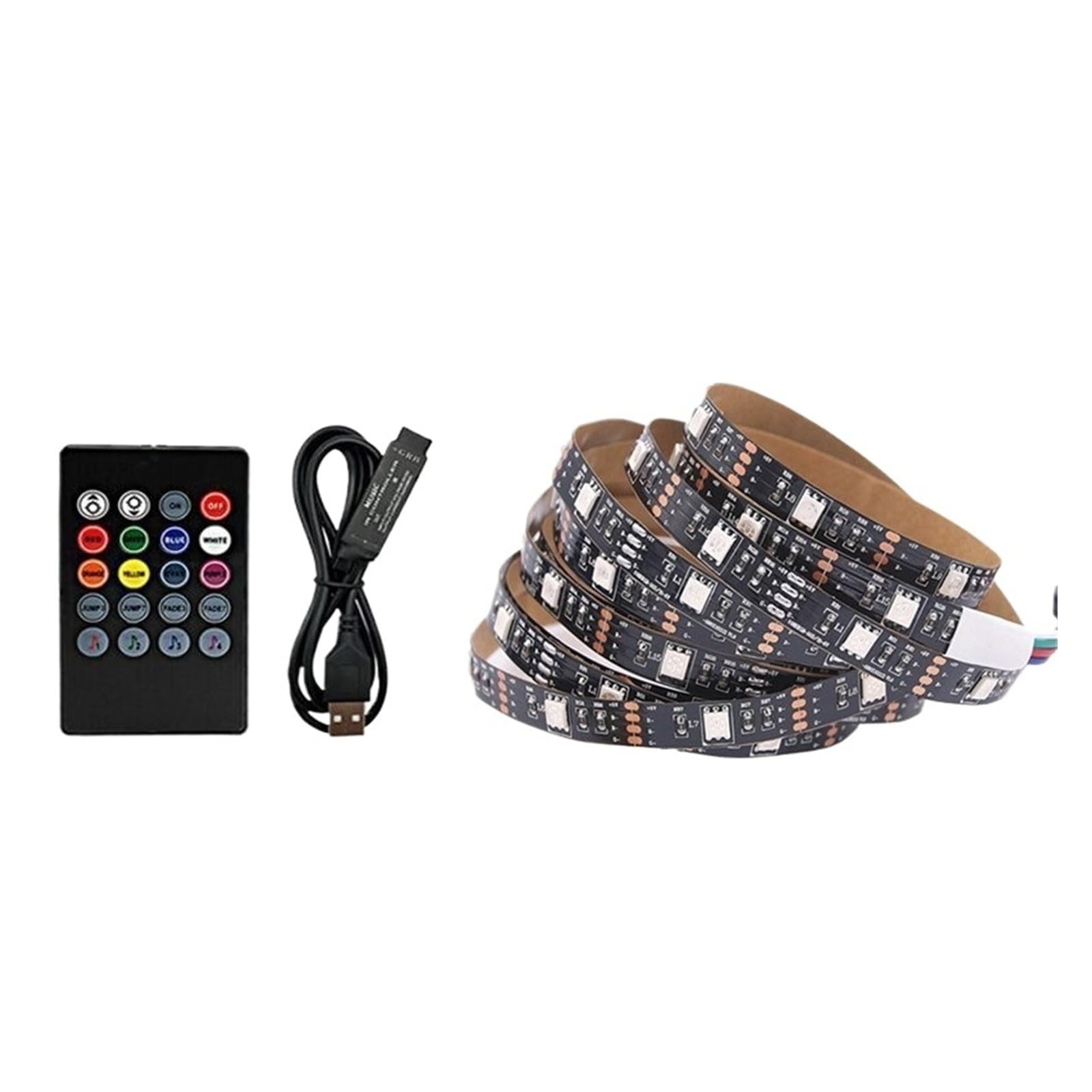 Striscia LED USB RGB 5V PCB nera for retroilluminazione TV(IP65 Waterproof,WITH 20KEY USB SET_5M_60LED PER METER)