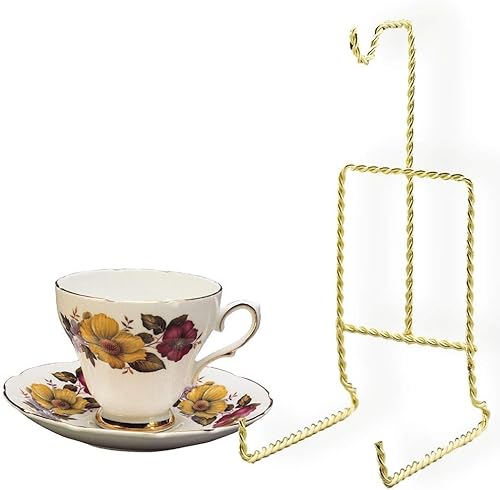 Miniatura 6 de BANBERRY DESIGNS Twisted Gold - Soporte para taza de té y platillo, juego de 4 soportes de latón para tazas de té y platillos coleccionables,