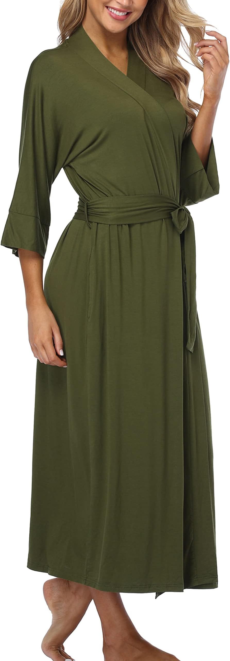 Women Soft Long Robes Modal Wrap Dressing Gown Lightweight Kimonos Robe Full Length Knit Bathrobe With Pockets