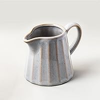 YHOJOY 10oz Ceramic Creamer Pitcher Gray - Striped Milk Jug with Handle for Coffee, Sauces, Salad Dressings, Microwave & Dishwasher Safe