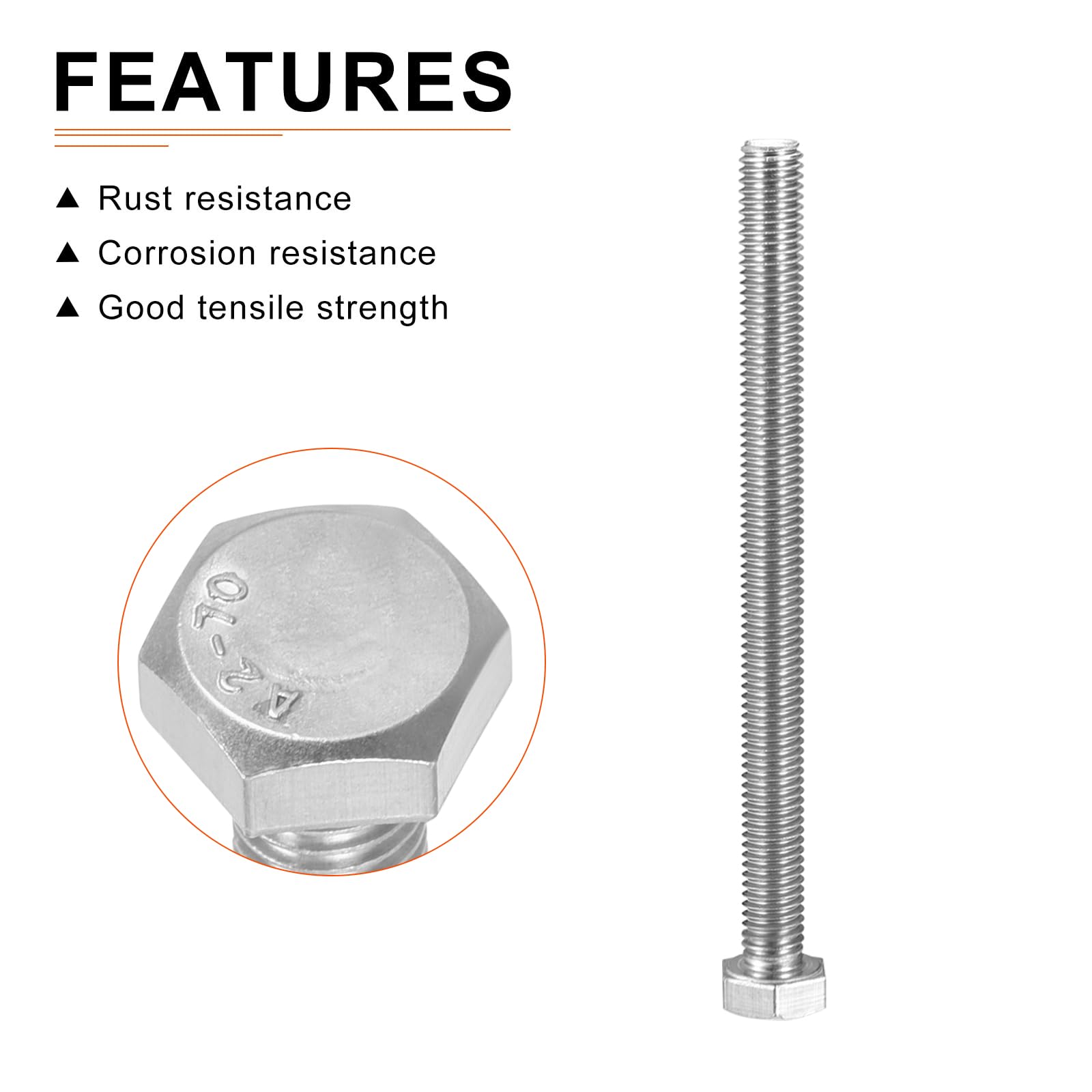 DTGN M8x100mm(DxL) Full Thread Hex Bolts - 4Pack - Good for Furniture - 304 Stainless Steel Hexagon Head Cap Bolts Screws - Silver Tone - Image 3