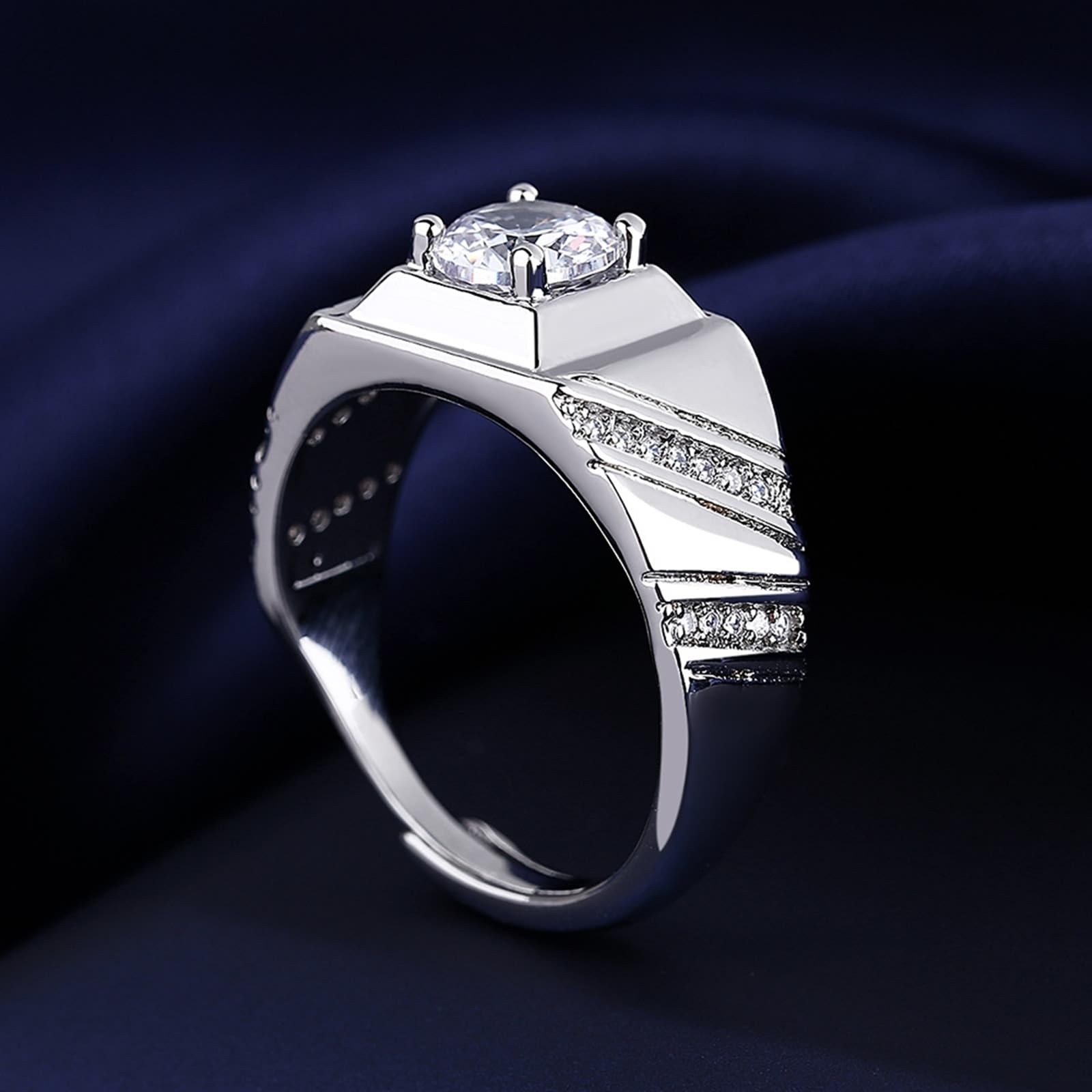 Wycian Pierścionki zaręczynowe mężczyźni 14K białe złoto pierścionek laboratoryjny diament sygnet z cyrkonią rozmiar N 1/2 moda dla dziadka biżuteria zaręczynowa