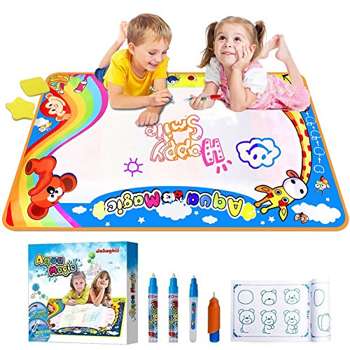 Jakoghii Water Doodle Mat, Kids Toys Aqua Drawing Mat Large Painting Writing Coloring Pad 4 Magic Pens for Boys Girls Age of 1,2,3,4,5,6,7-12 Yr, Educational Toy for Children Gift -Size 34.5