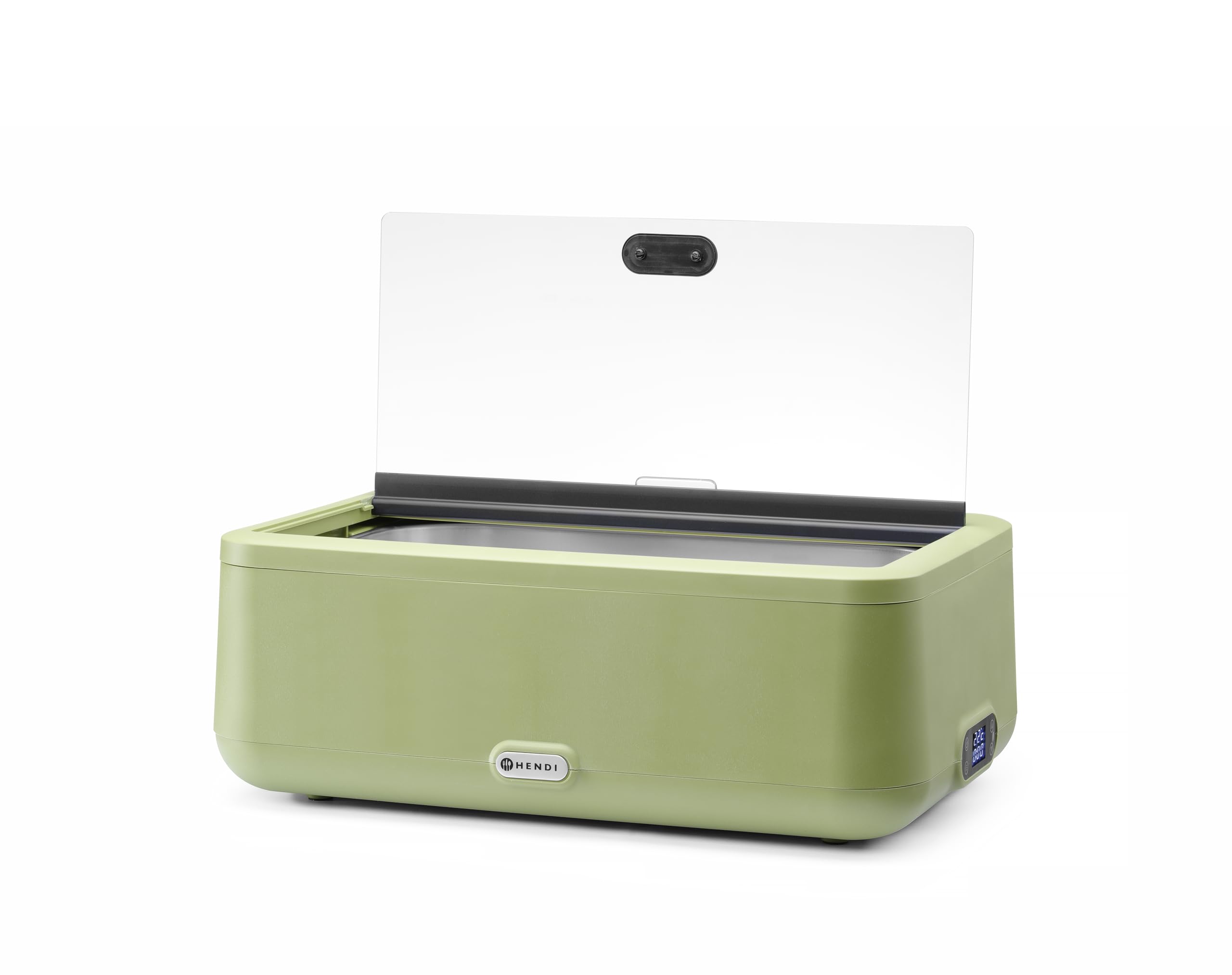 HENDI Chafing dish elettrico UNIQ per buffet, GN 1/1, 12,5L, 35-85°C, 220-240V, 700W, 607x402x(H)245mm, alluminio, acciaio inox, PP, vetro temperato, verde