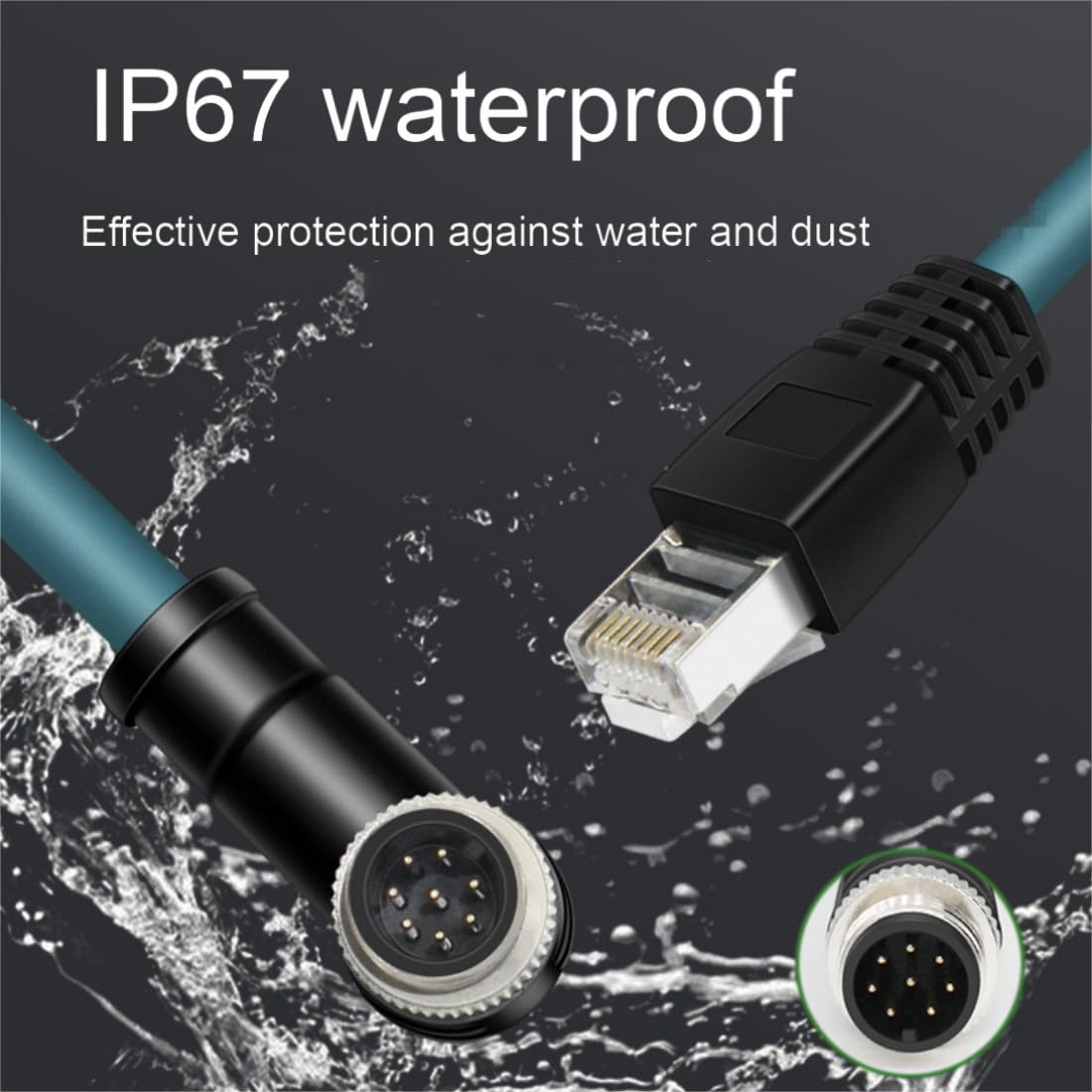 Cable Ethernet macho de ángulo recto M12 de 8 pines de 3.28 pies, código A a RJ45 macho, conjunto de cable industrial de par trenzado blindado de PVC de alta flexibilidad, 4 A, 250 V, AWG26, para