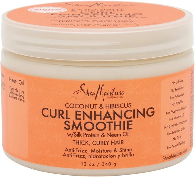 SheaMoisture Smoothie Curl Enhancing Cream Coconut and Hibiscus for Thick, Curly Hair Sulfate Free and Paraben Free 12 oz
