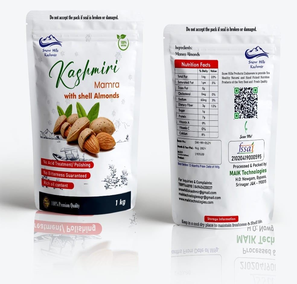 Snow Hills Kashmir Mamra Almonds Without Shell | 100% Natural & Organic Sourced Kashmiri Badam | Organic Raw Almonds Badam Dry Fruit, High Protien Snack and Super Healthy Nuts for Gift Favors- 250 Gram (0.56 lb)