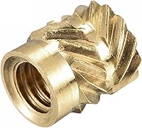 Vista 4 de uxcell Tuerca de inserción moleteada M4 x 0.276 in L x 0.236 in OD rosca hembra latón tuerca de incrustación 30 piezas