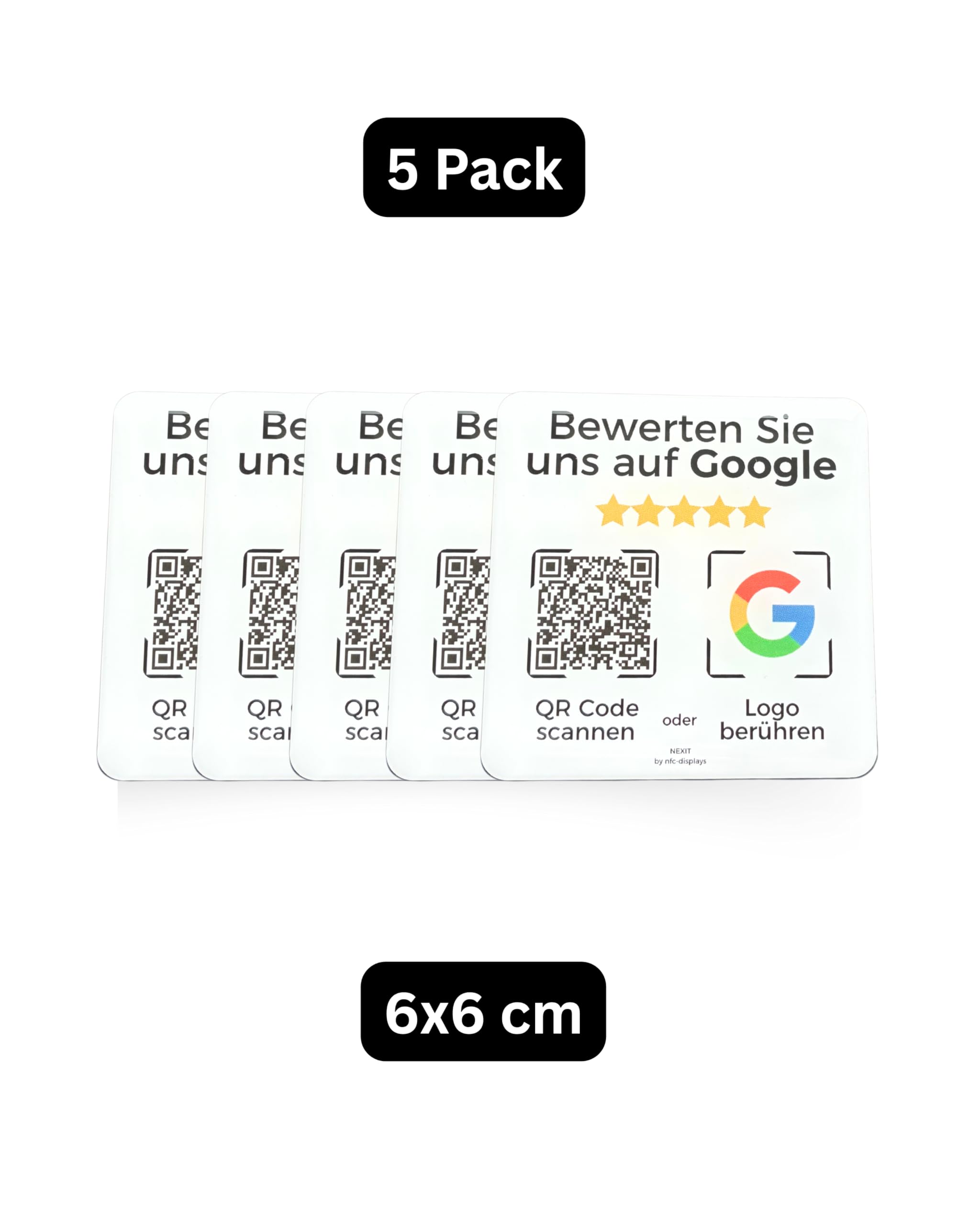 Aufsteller Aufkleber-Karte für Google Bewertungen mit QR-Code NFC 6x6 cm 5x Pack weiß Deutsch