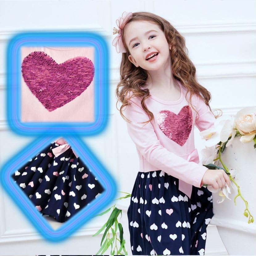 VIKITA Girls Dresses Pink Winter Clothes Sparkling Long Sleeve Outfits for Little Kids 2-12 Years4