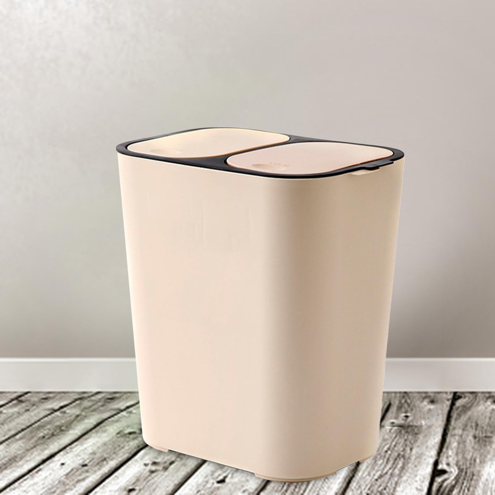 F Fityle Poubelle de séparation sèche et Humide Poubelle de Bureau 2 Compartiments Poubelle à Surface Lisse pour Porche, Chambre, Appartements, buanderie, Beige