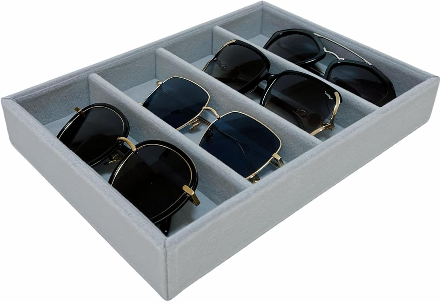 Sunglasses Eyewear Watch Tray Gray Velvet Stackable Organizer Premium Quality Jewelry Storage Multi Function Hallway Orgnization Drawer Divider Glasses Tray image 9 of 10 B07Y8HK81C