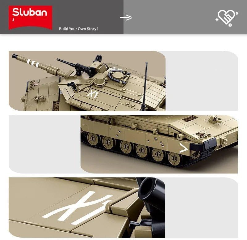 Od blizu views of the Sluban Power Bricks-RC Mk4 Tank showing detailed construction